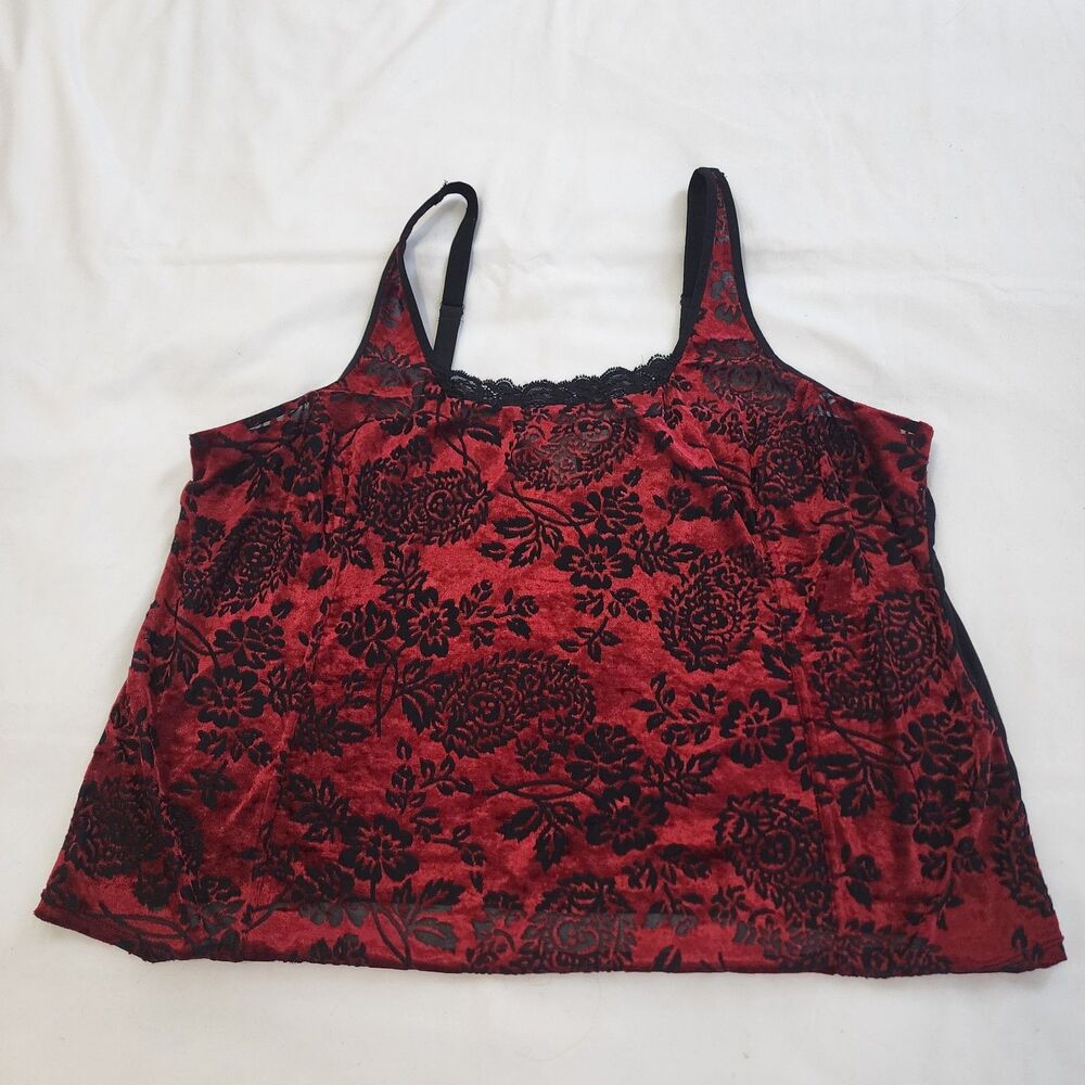 AVENUE BODY Camisole Tank Top Womens 18 20 Velvet Burnout Burgundy Black Romance